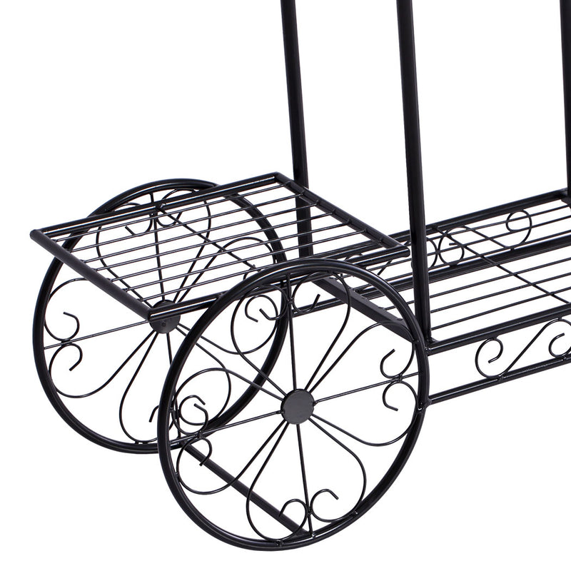 2x Plant Stand Outdoor Indoor Pot Garden Decor Flower Rack Wrought Iron 4Wheeler