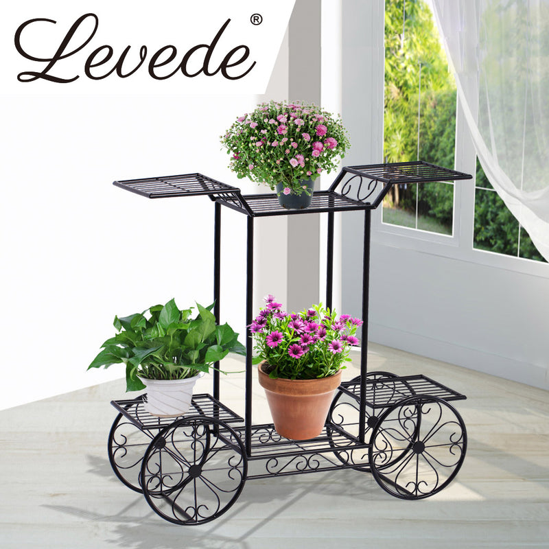 2x Plant Stand Outdoor Indoor Pot Garden Decor Flower Rack Wrought Iron 4Wheeler