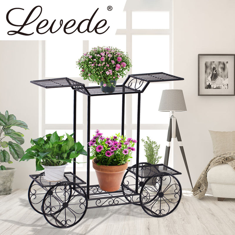 2x Plant Stand Outdoor Indoor Pot Garden Decor Flower Rack Wrought Iron 4Wheeler