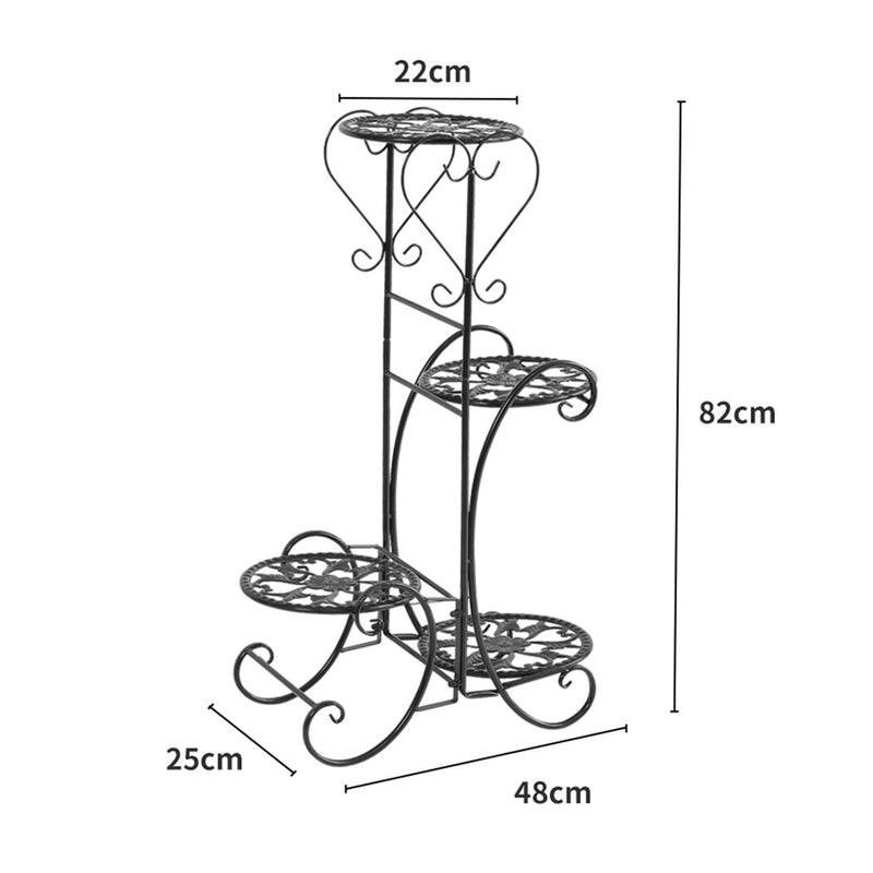 2x Levede Flower Shape Metal Plant Stand with 4 Plant Pot Space in Black Colour