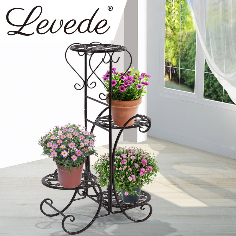 2x Levede Flower Shape Metal Plant Stand with 4 Plant Pot Space in Black Colour