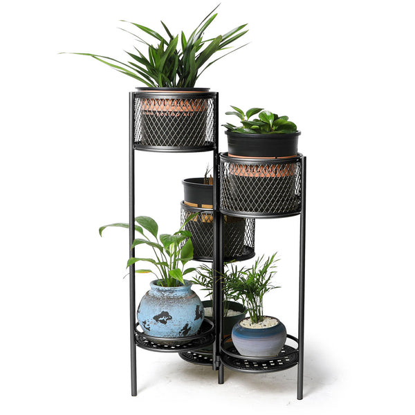 6 Tier Plant Stand Swivel Outdoor Indoor Metal Stands Flower Shelf Rack Garden Black