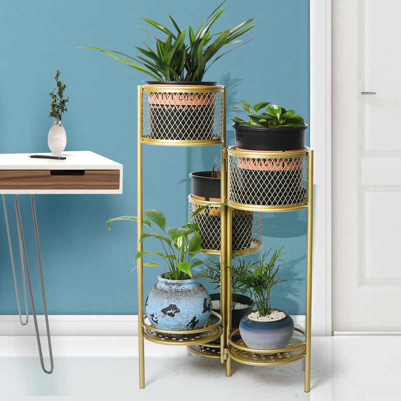 6 Tier Plant Stand Swivel Outdoor Indoor Metal Stands Flower Shelf Gold Garden