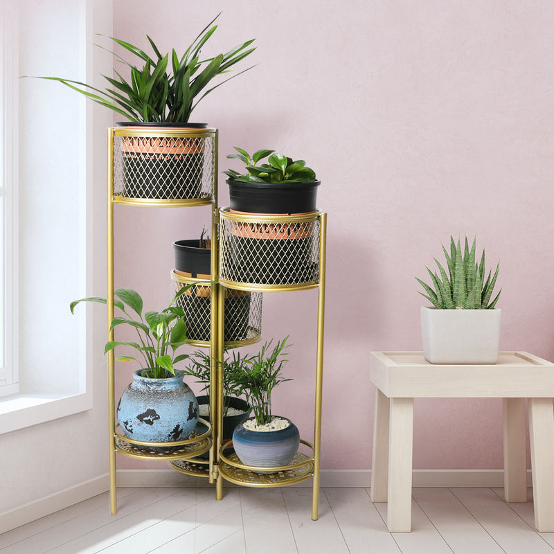 6 Tier Plant Stand Swivel Outdoor Indoor Metal Stands Flower Shelf Gold Garden