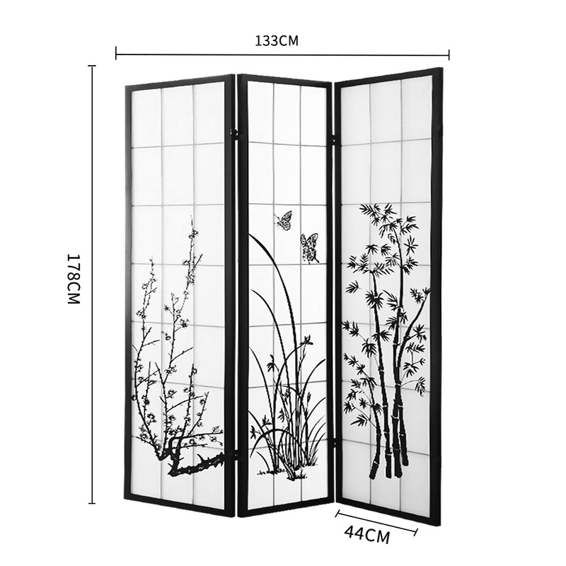 Levede 3 Panel Room Divider Privacy Screen Door Pine Wood Stand Fringe