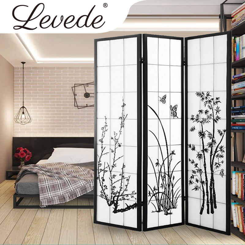 Levede 3 Panel Room Divider Privacy Screen Door Pine Wood Stand Fringe