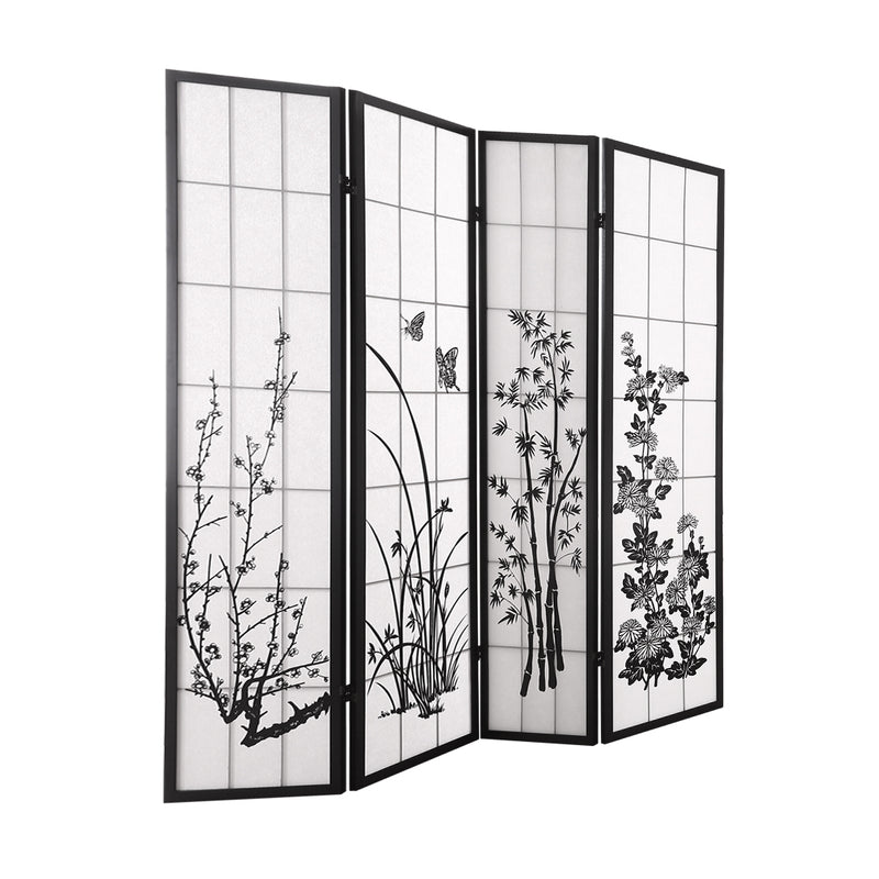 Levede 4 Panel Room Divider Screen Door Stand Privacy Fringe Wood Fold Blossom