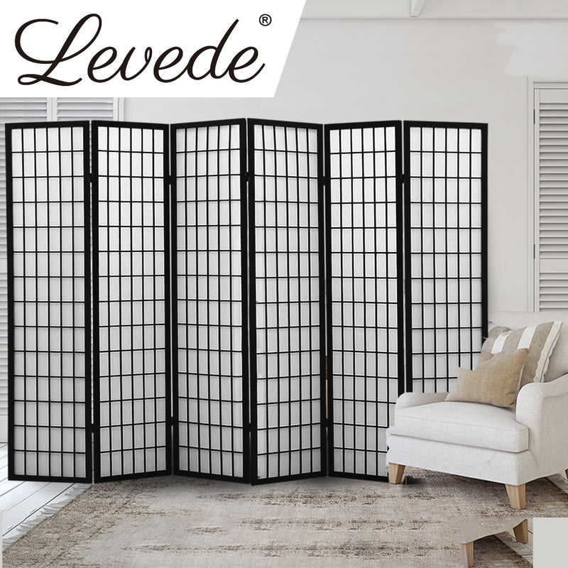 Levede 6 Panel Free Standing Foldable  Room Divider Privacy Screen Black Frame