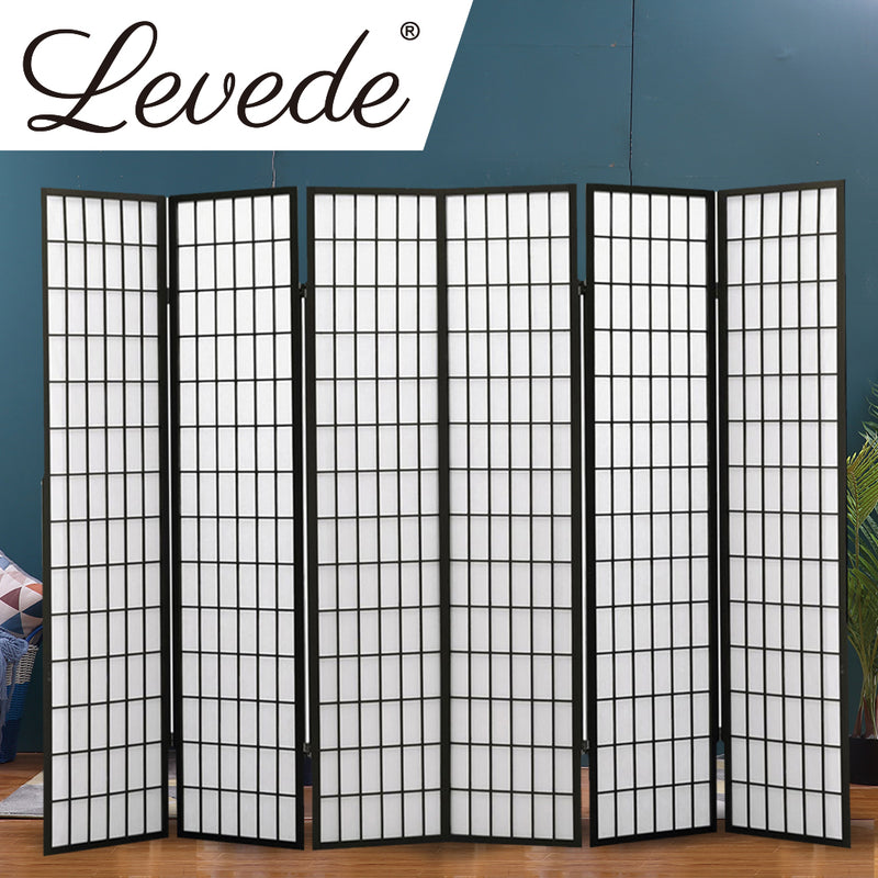 Levede 6 Panel Free Standing Foldable  Room Divider Privacy Screen Black Frame