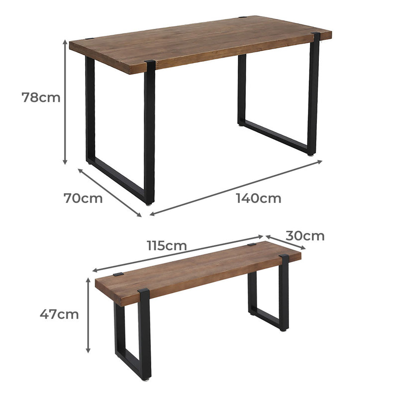 Levede Dining Table Bench Set 2xDining Chairs Industrial  Cafe Restaurant