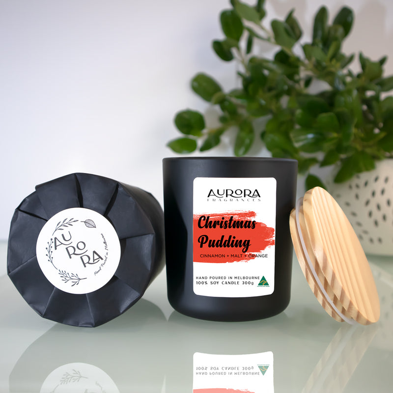 Aurora Christmas Pudding Scented Soy Candle Australian Made 300g