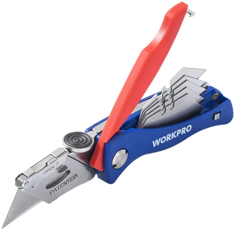 WORKPRO FOLDING UTILITY KNIFE WITH 5 EXTRA BLADES