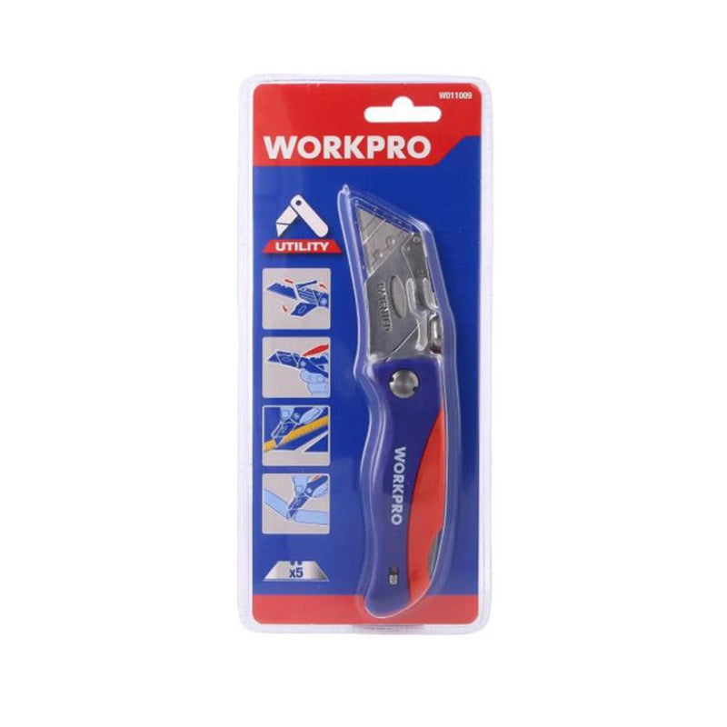 WORKPRO FOLDING UTILITY KNIFE WITH 5 EXTRA BLADES