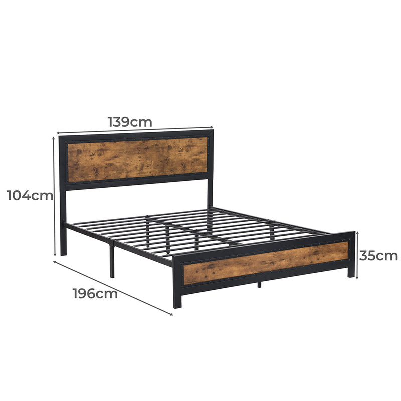 Levede Metal Bed Frame Mattress Base Platform Wooden Rivets Drawers Double