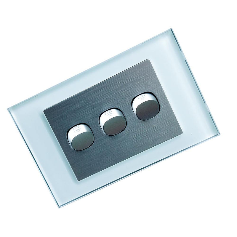 CLSOL VERTICAL WALL SWITCH 3 GANG 2 WAY OCEAN BLUE GLASS FRAME