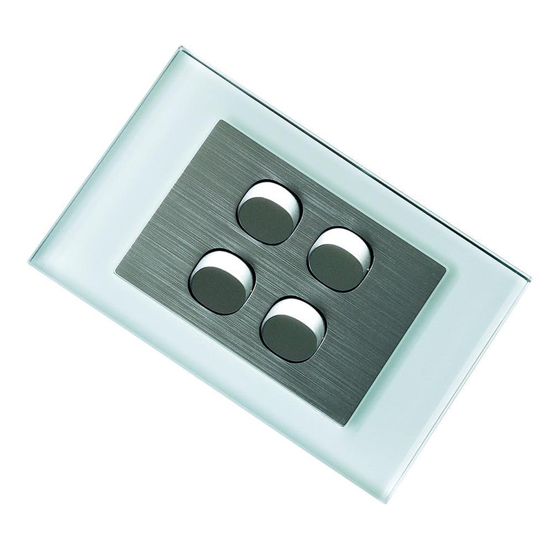 CLSOL VERTICAL WALL SWITCH 4 GANG 2 WAY OCEAN BLUE GLASS FRAME