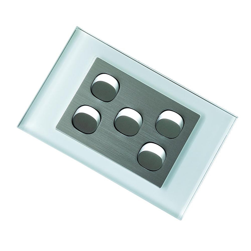 CLSOL VERTICAL WALL SWITCH 5 GANG 2 WAY OCEAN BLUE GLASS FRAME