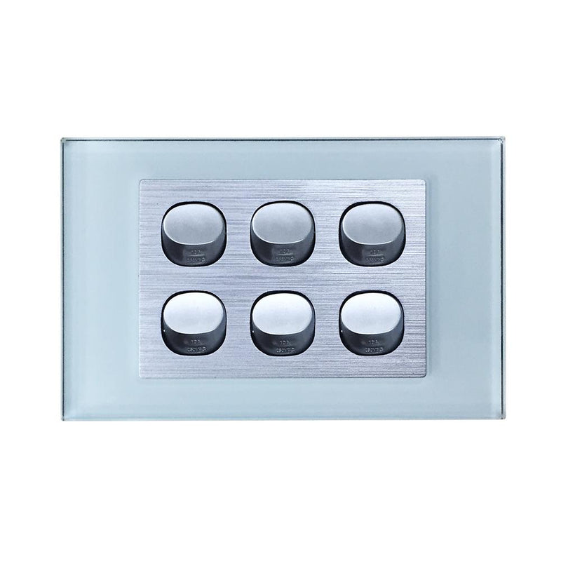 CLSOL VERTICAL WALL SWITCH 6 GANG 2 WAY OCEAN BLUE GLASS FRAME