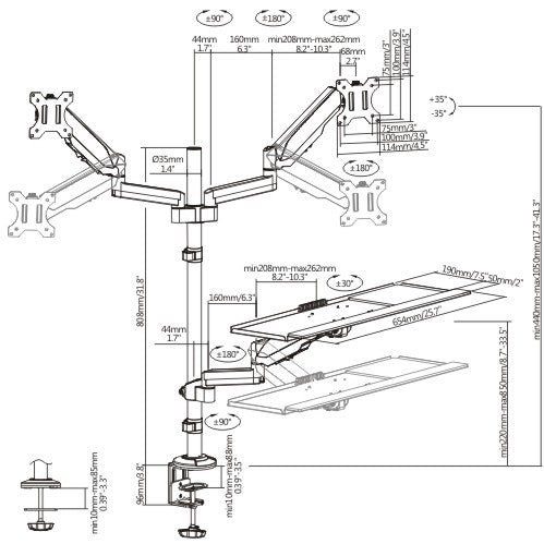 Brateck Gas Spring Sit-Stand Workstation Dual Monitors Mount