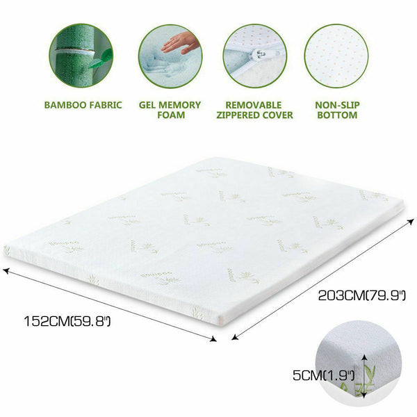 DreamZ 5cm Thickness Cool Gel Memory Foam Mattress Topper Bamboo Fabric Queen