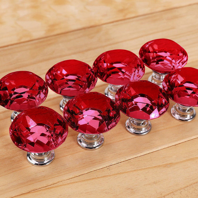 16 Pcs Red Crystal Knobs Diamond 30mm Diameter Door Cabinet Handle