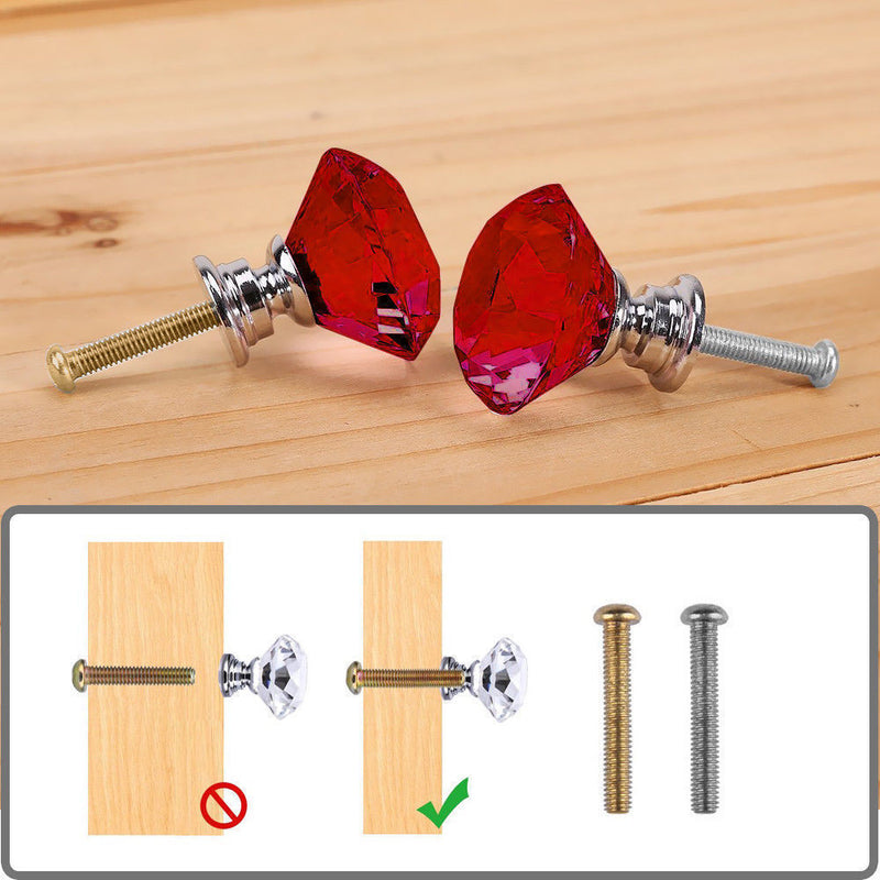 16 Pcs Red Crystal Knobs Diamond 30mm Diameter Door Cabinet Handle