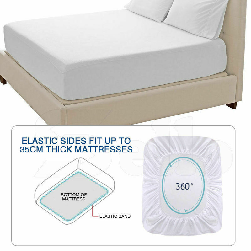 DreamZ Terry Cotton Fully Fitted Waterproof Mattress Protector King Single Size