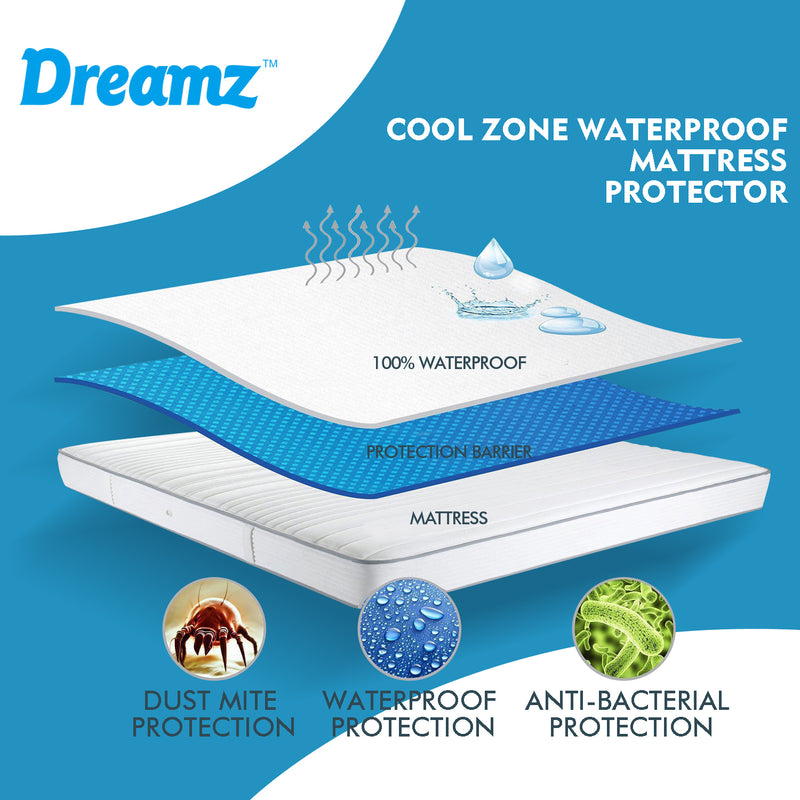 DreamZ Mattress Protector Topper Polyester Cool Fitted Cover Waterproof Single