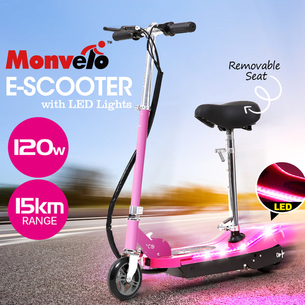 Monvelo Folding Electric Scooter LED Portable Commuter Adults Kids e-Bike Pink