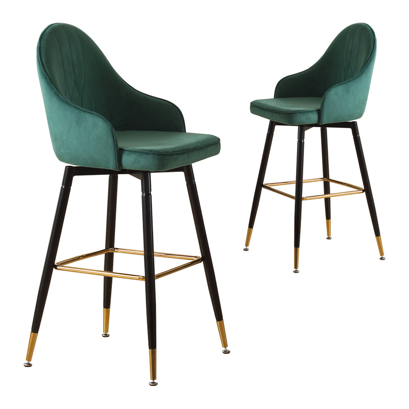 2x Bar Stools Stool Kitchen Chairs Swivel Velvet Barstools Vintage Green