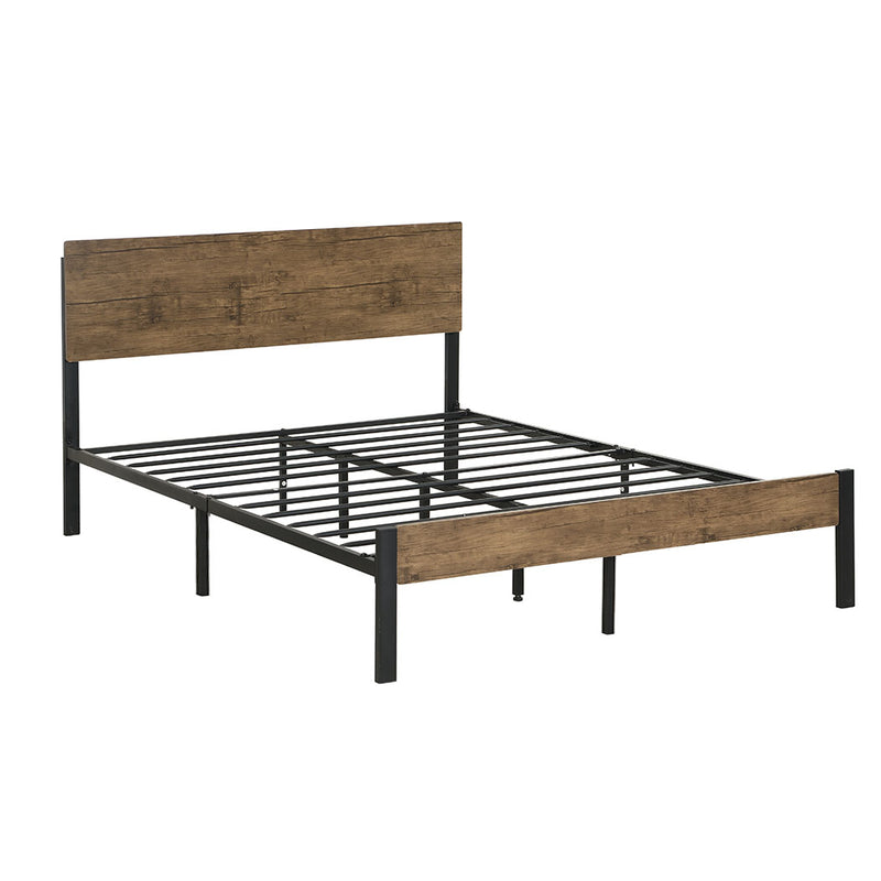 Levede Metal Bed Frame King Size Mattress Base Platform Wooden Headboard Brown