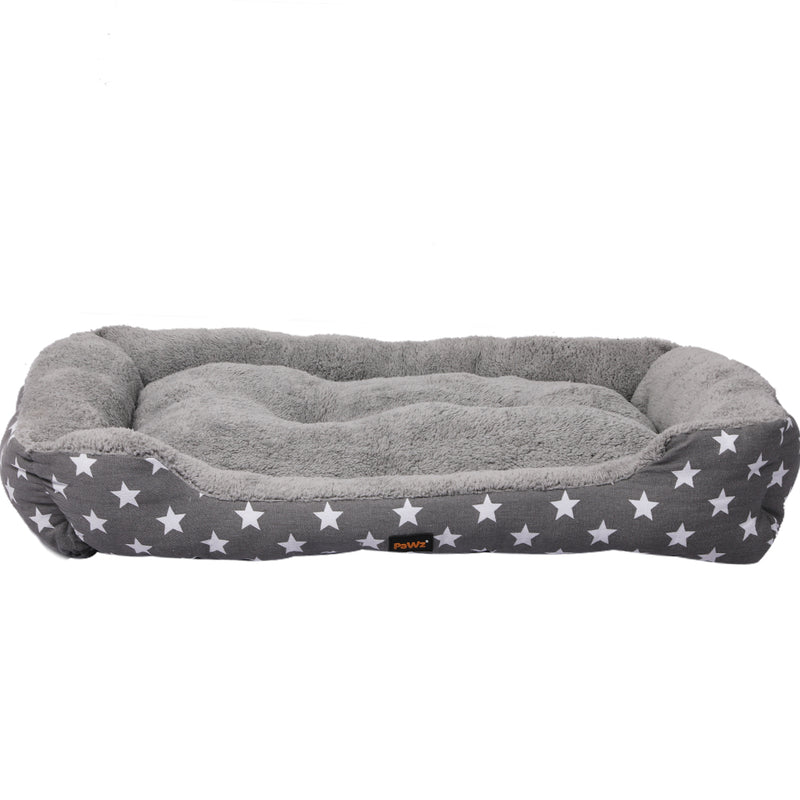 PaWz Pet Dog Cat Bed Deluxe Soft Cushion Lining Warm Kennel Grey Star XXL