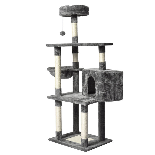 PaWz Cat Tree Toy Scratching Post Scratcher Tower Condo Wooden House Grey 130cm