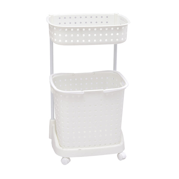 2 Tier Bathroom Laundry Clothes Baskets Bin Hamper Mobile Rack Removable Shelf