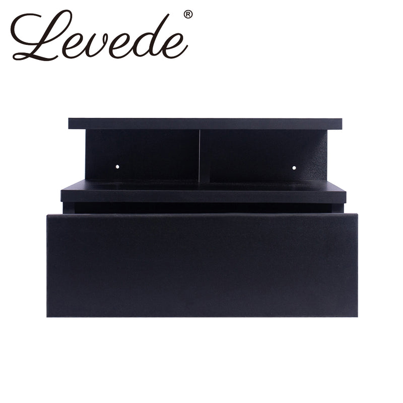 Levede Bedside Tables LED Side Table Storage Drawer Floating Nightstand Black X2