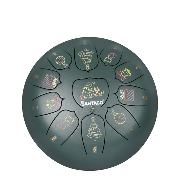 10〞Steel Tongue Drum 11 Notes Handpan And Bag Mallet Christmas Gifts Green