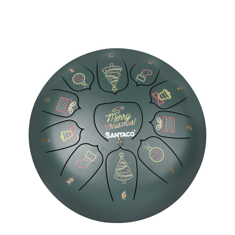 10〞Steel Tongue Drum 11 Notes Handpan And Bag Mallet Christmas Gifts Green