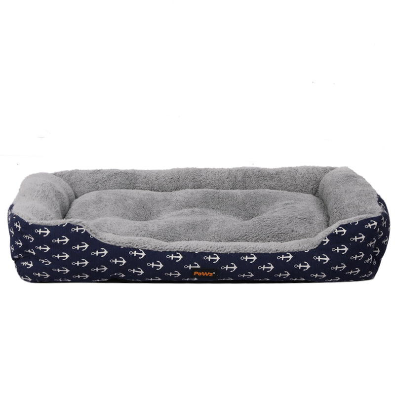 PaWz Pet Dog Cat Bed Deluxe Soft Cushion Lining Warm Kennel Navy Anchor L