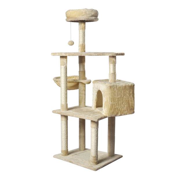 PaWz Cat Tree Toy Scratching Post Scratcher Tower Condo Wooden House Cream 130cm