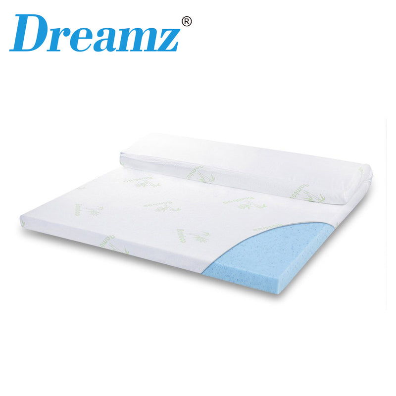 DreamZ 5cm Thickness Cool Gel Memory Foam Mattress Topper Bamboo Fabric Single