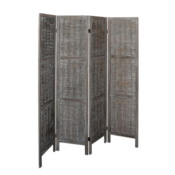 Levede 4 Panels Room Divider Screen Privacy Rattan Timber Fold Woven Grey