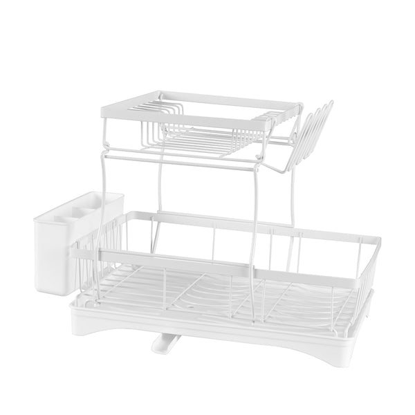 TOQUE Detachable Dish Drying Rack Cutlery Organizer Drainer Board  2 Tier White