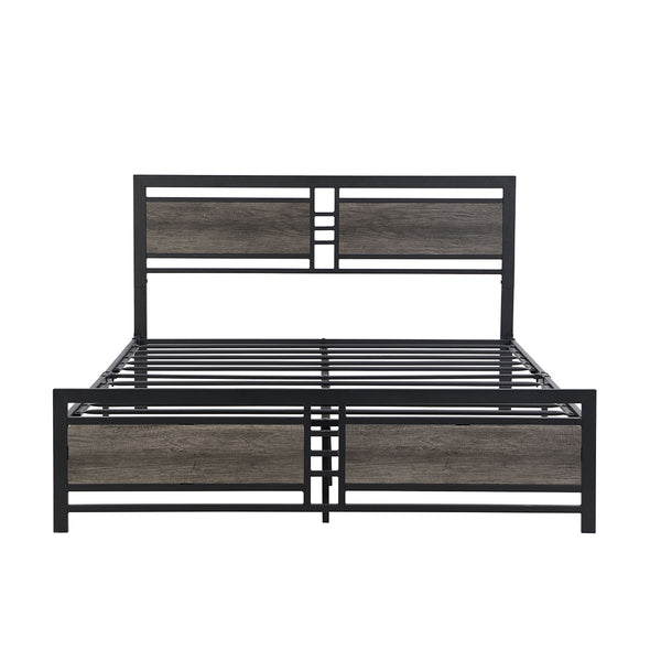 Levede Metal Bed Frame Queen Size Mattress Base Platform Wooden Headboard Grey