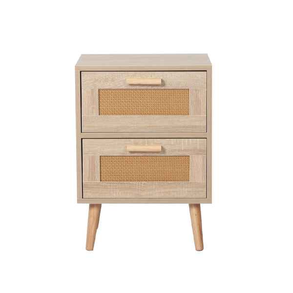 Levede Bedside Tables 2 Drawers Rattan Wood Nightstand Storage Cabinet Bedroom