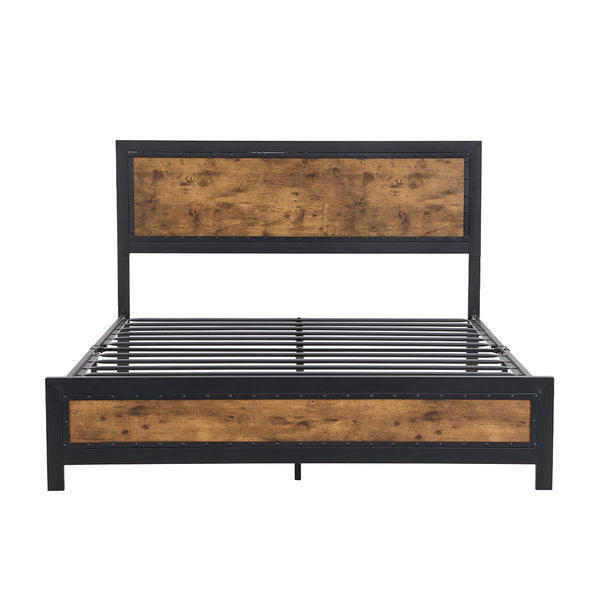 Levede Metal Bed Frame Queen Mattress Base Platform Wooden 4 Drawers Rustic