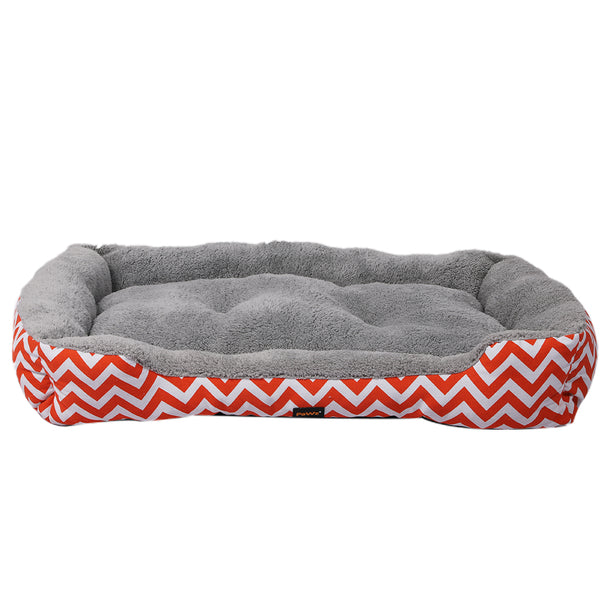 PaWz Pet Dog Cat Bed Deluxe Soft Cushion Lining Warm Kennel Orange Geo XL