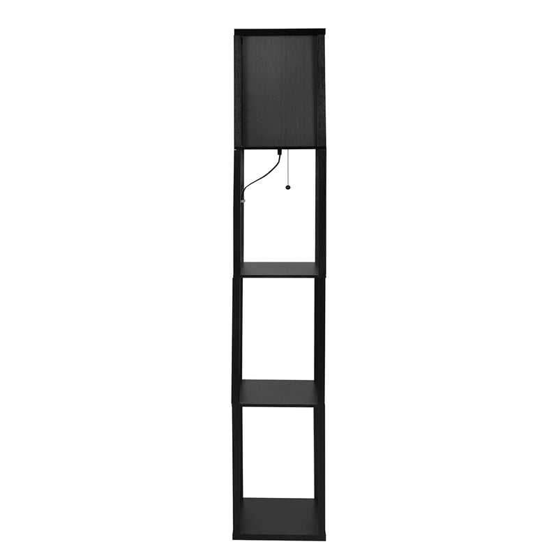 EMITTO Floor Lamp Storage Shelf LED Wood Standing Reading Corner Light Black