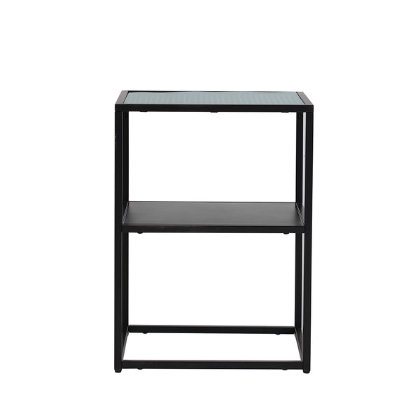 Levede 2-Tier Side Table Open Design Steel Home Shelf Safety Glass End Table