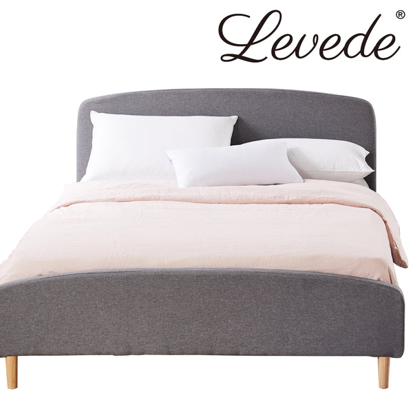 Levede Bed Frame Double Size Wooden Platform Linen Fabric Base Bedhead Headboard