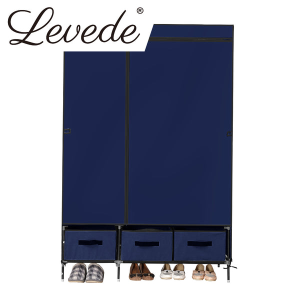 Levede Portable Wardrobe Organiser Clothes Closet Storage Cabinet Navy Blue